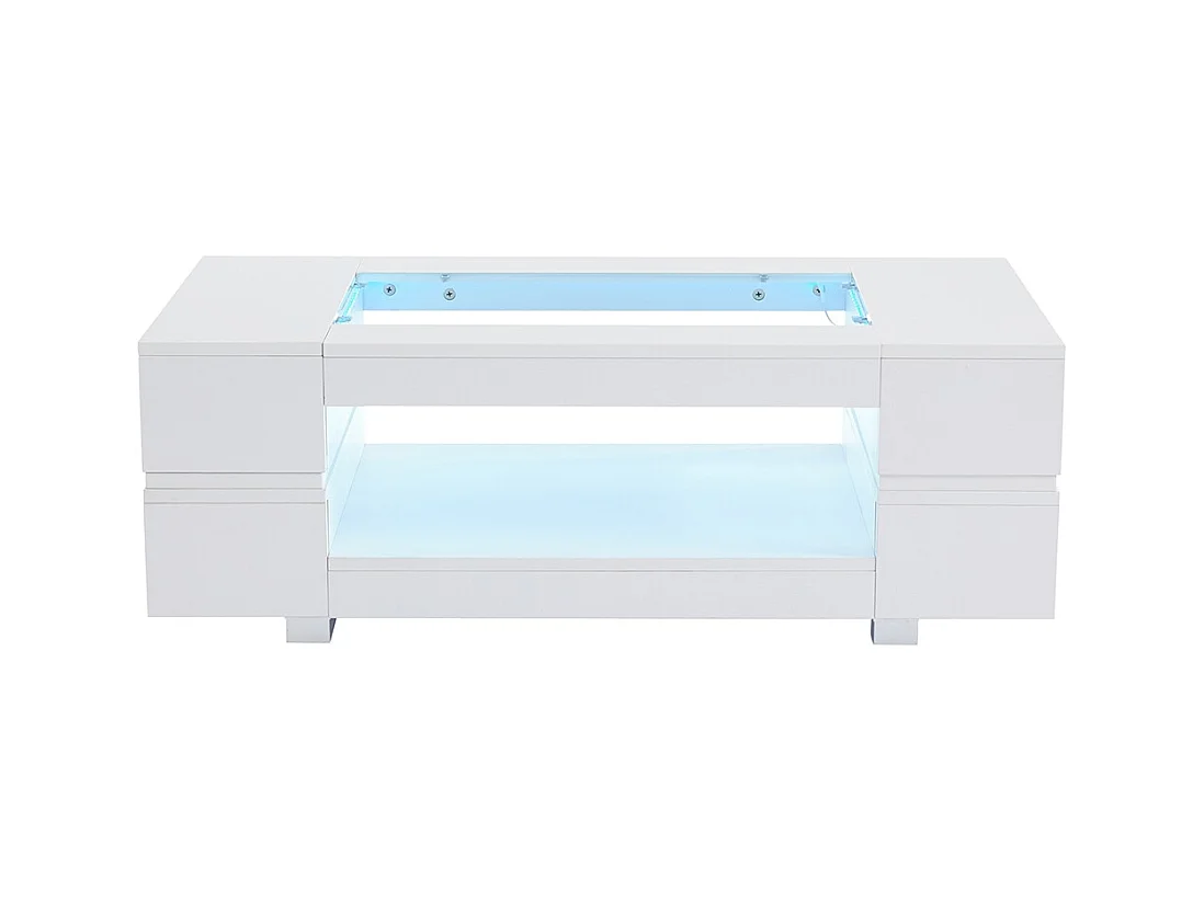 Table basse LED avec commande Bluetooth par application table double couche design creux brillant pour fêtes bureaux et salons blanc
