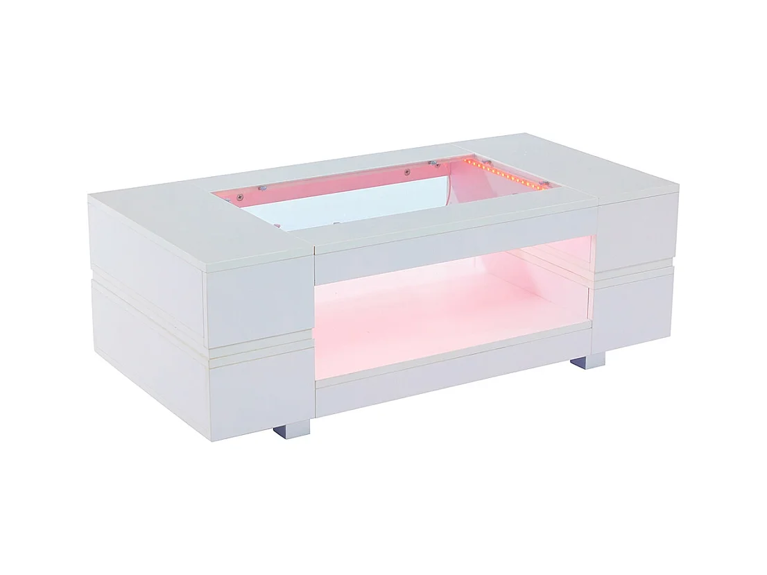 Table basse LED avec commande Bluetooth par application table double couche design creux brillant pour fêtes bureaux et salons blanc