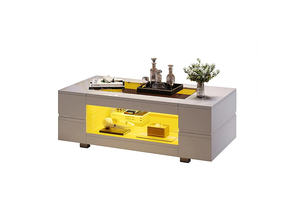 Table basse LED avec commande Bluetooth par application table double couche design creux brillant pour fêtes bureaux et salons blanc