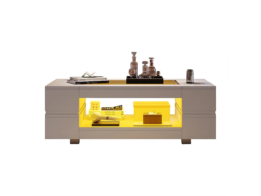 Table basse LED avec commande Bluetooth par application table double couche design creux brillant pour fêtes bureaux et salons blanc