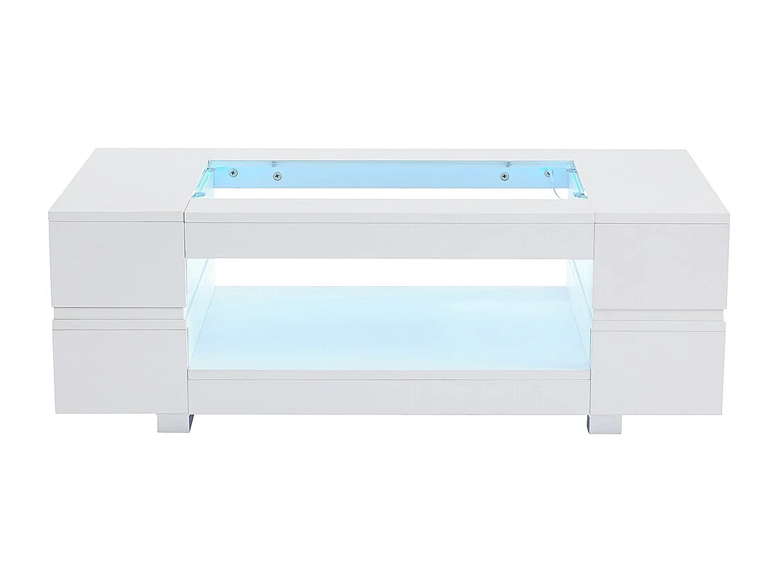 Table basse LED avec commande Bluetooth par application table double couche design creux brillant pour fêtes bureaux et salons blanc