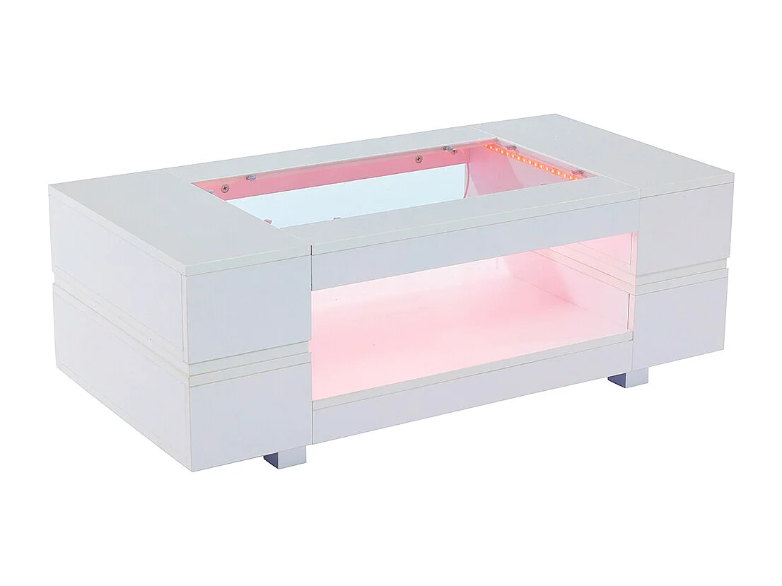 Table basse LED avec commande Bluetooth par application table double couche design creux brillant pour fêtes bureaux et salons blanc