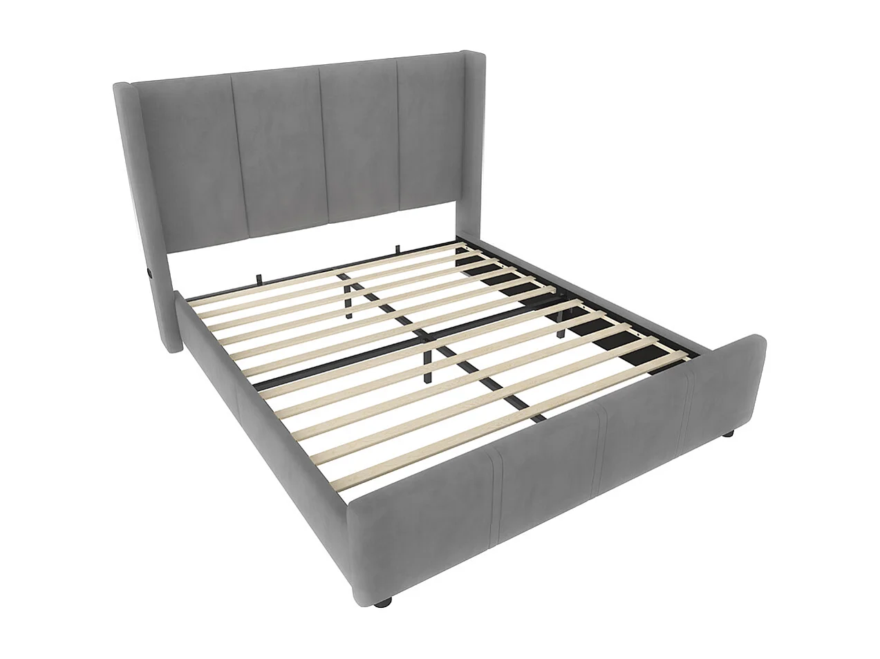 Cadre de lit rembourré 160x200 cm tête et pied de lit hauts port USB fer et bois gris