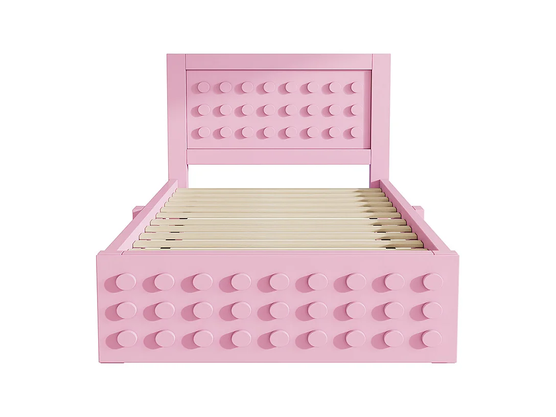 lit avec rangement 90x190 cm lit enfant/ado avec design créatif en blocs cadre en bois massif avec sommier à lattes tiroirs rose