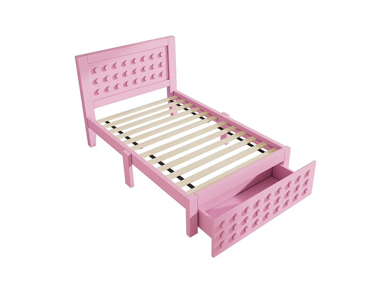 lit avec rangement 90x190 cm lit enfant/ado avec design créatif en blocs cadre en bois massif avec sommier à lattes tiroirs rose