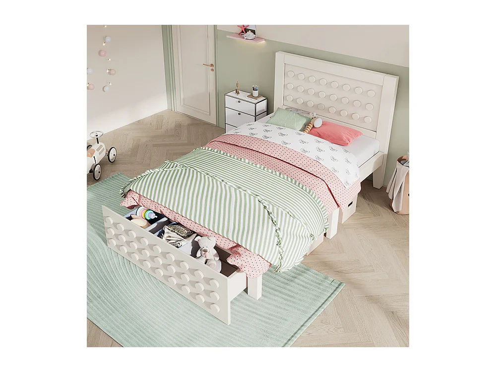 lit avec rangement 90x190 cm lit enfant/ado avec design créatif en blocs cadre en bois massif avec sommier à lattes tiroirs blanc