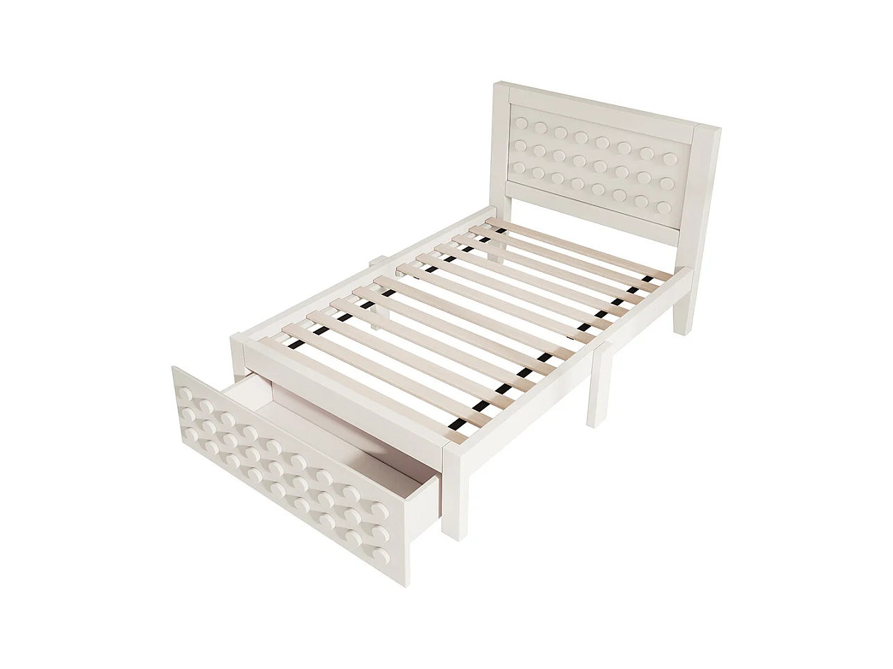 lit avec rangement 90x190 cm lit enfant/ado avec design créatif en blocs cadre en bois massif avec sommier à lattes tiroirs blanc