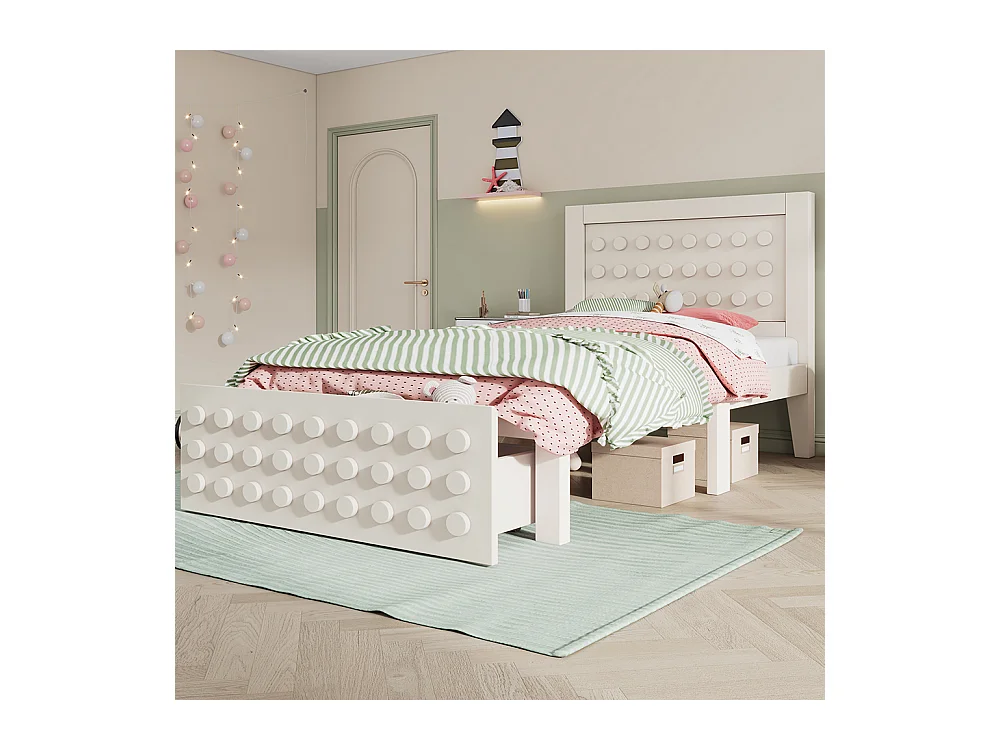 lit avec rangement 90x190 cm lit enfant/ado avec design créatif en blocs cadre en bois massif avec sommier à lattes tiroirs blanc