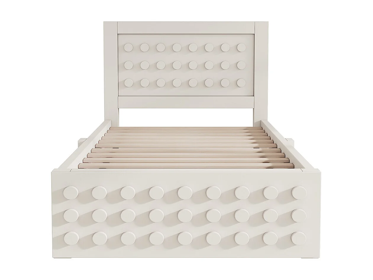 lit avec rangement 90x190 cm lit enfant/ado avec design créatif en blocs cadre en bois massif avec sommier à lattes tiroirs blanc