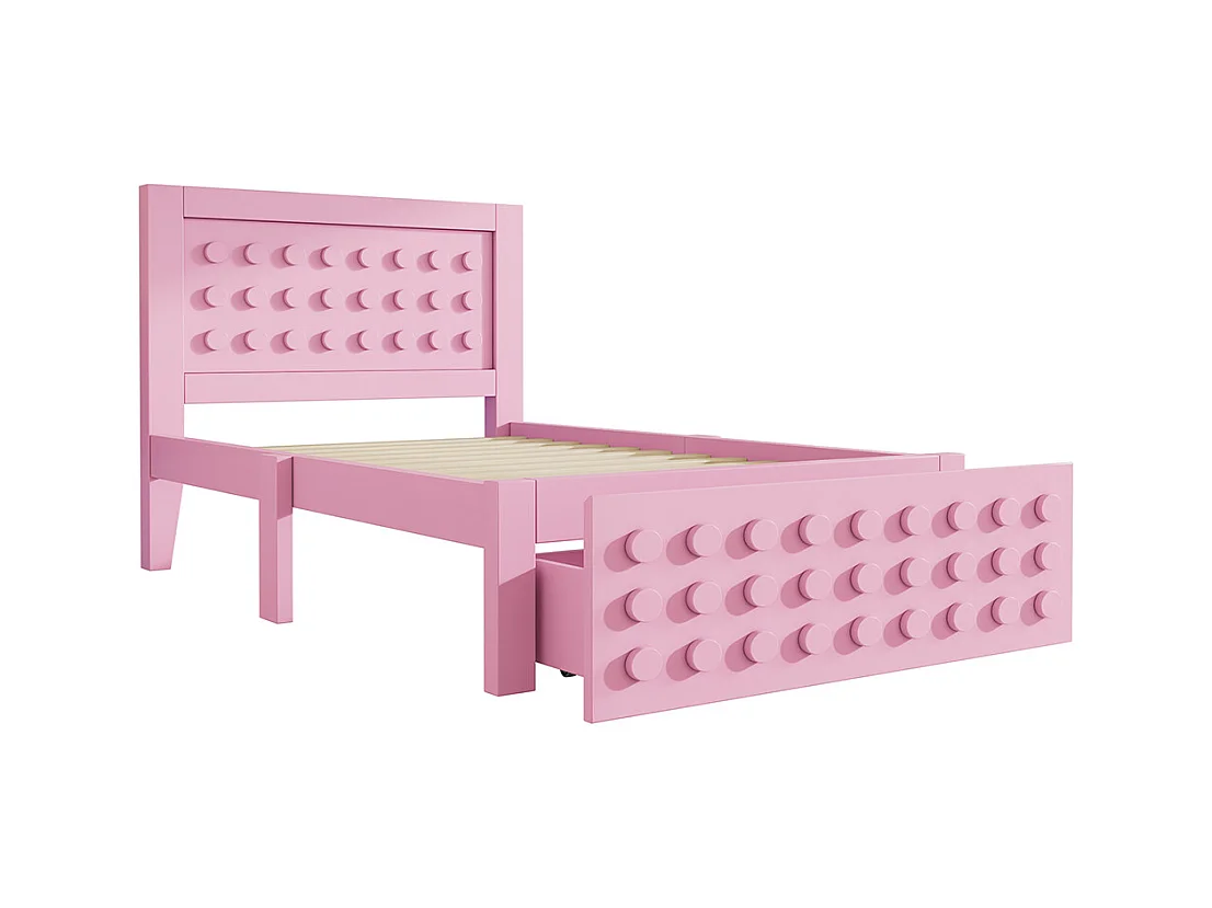lit avec rangement 90x200 cm lit enfant/ado avec design créatif en blocs cadre en bois massif avec sommier à lattes tiroirs rose
