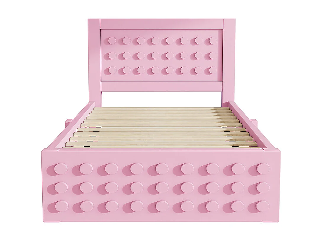lit avec rangement 90x200 cm lit enfant/ado avec design créatif en blocs cadre en bois massif avec sommier à lattes tiroirs rose