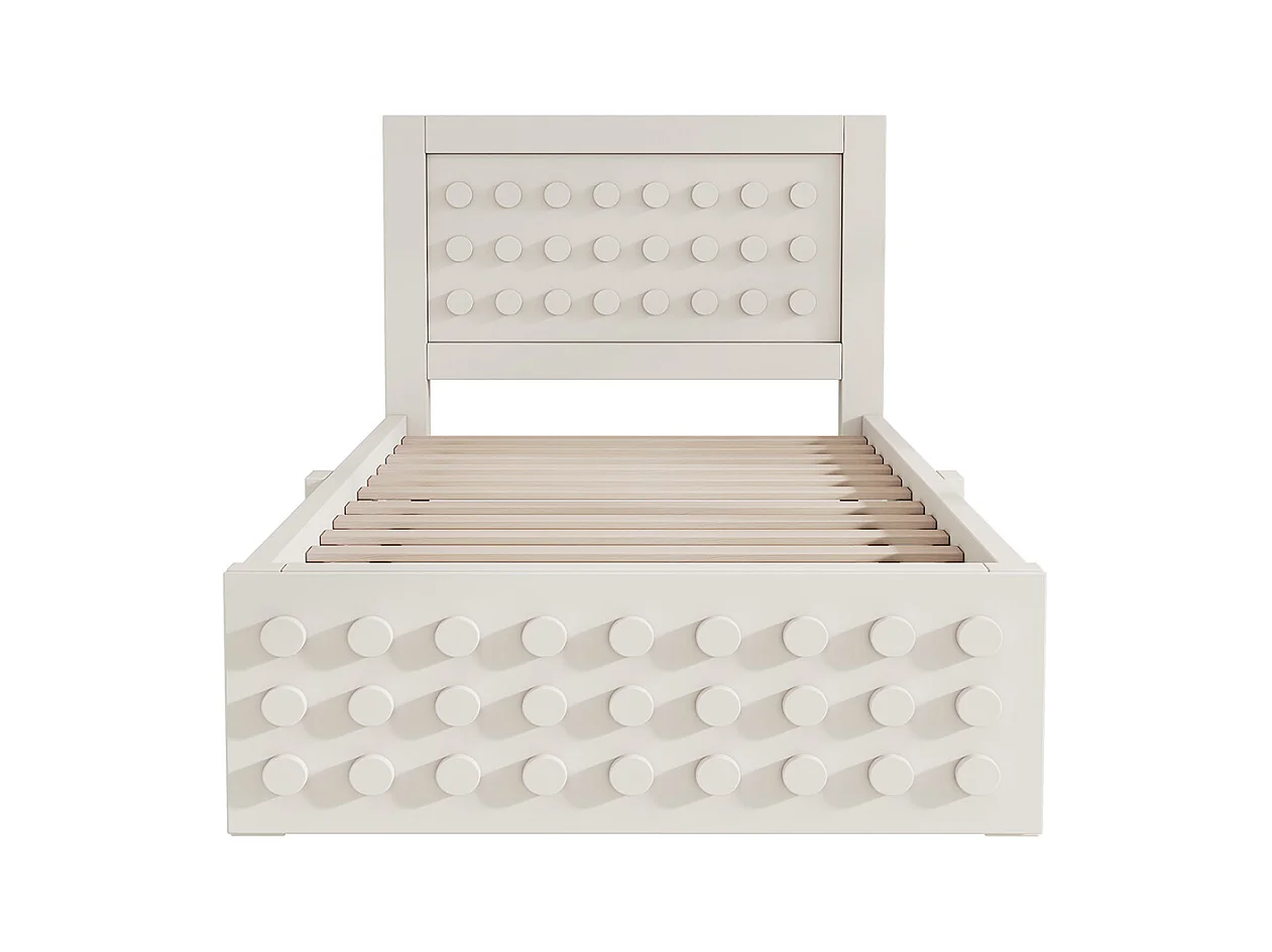 lit avec rangement 90x200 cm lit enfant/ado avec design créatif en blocs cadre en bois massif avec sommier à lattes tiroirs blanc