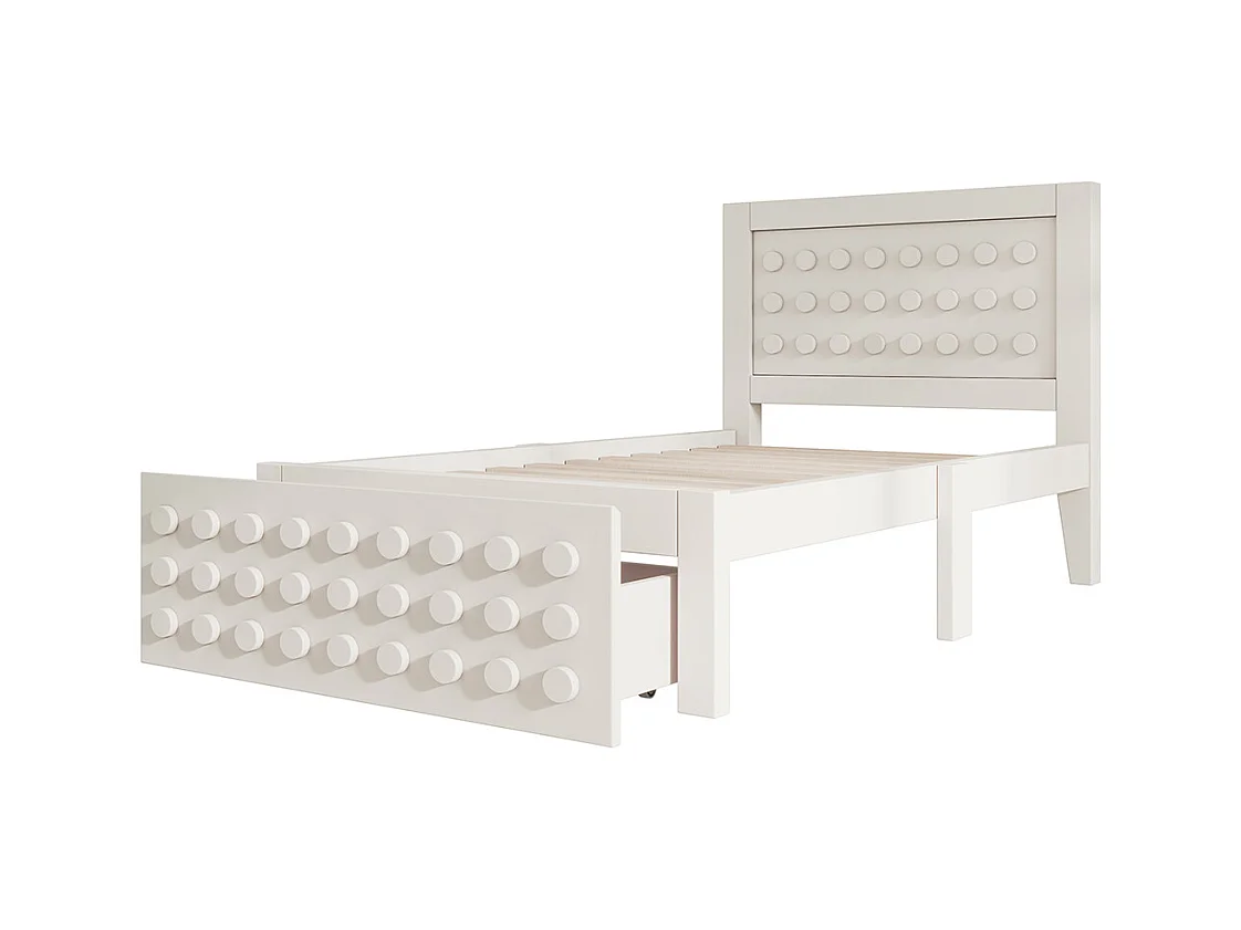 lit avec rangement 90x200 cm lit enfant/ado avec design créatif en blocs cadre en bois massif avec sommier à lattes tiroirs blanc