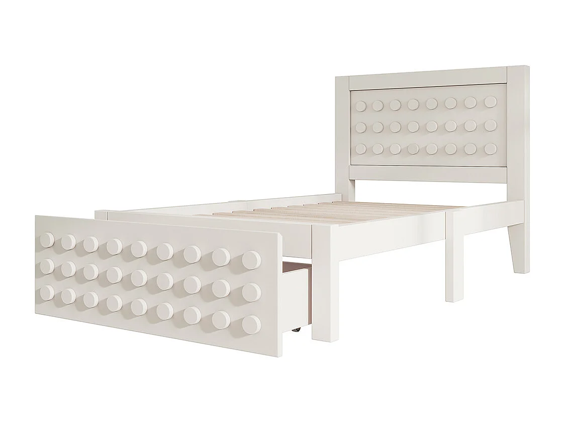 lit avec rangement 90x200 cm lit enfant/ado avec design créatif en blocs cadre en bois massif avec sommier à lattes tiroirs blanc