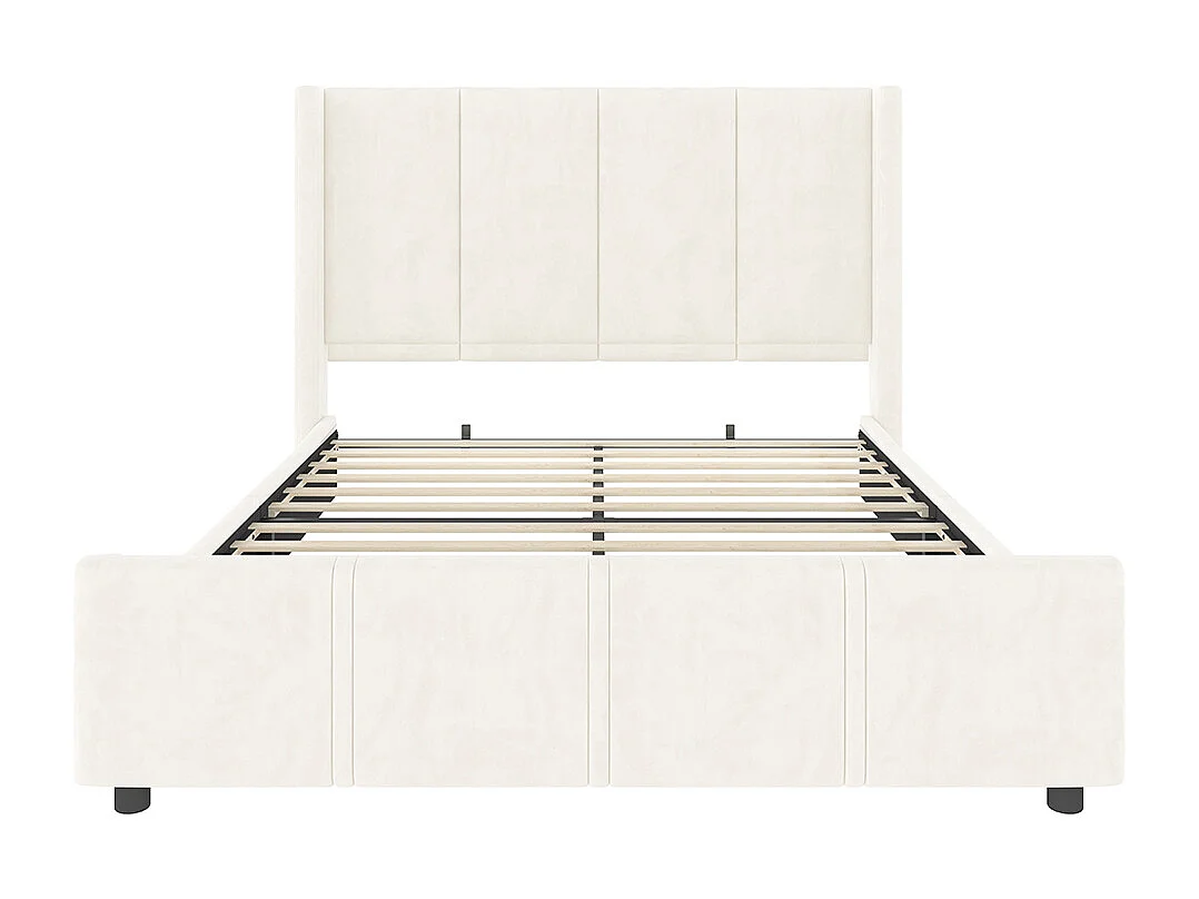 Cadre de lit rembourré 160x200 cm tête et pied de lit hauts port USB fer et bois beige