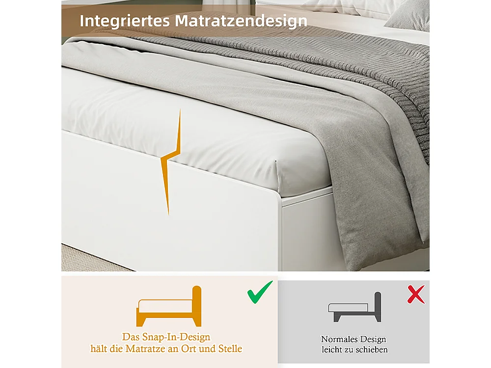 Lit avec rangement 140x200 cm lit double avec port USB avec coffre de rangement sous le lit avec espace de rangement blanc