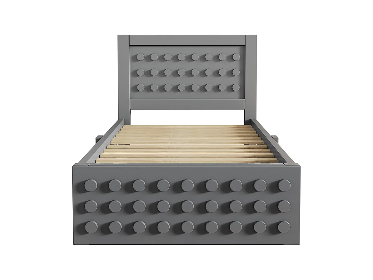 lit avec rangement 90x200 cm lit enfant/ado avec design créatif en blocs cadre en bois massif avec sommier à lattes tiroirs gris