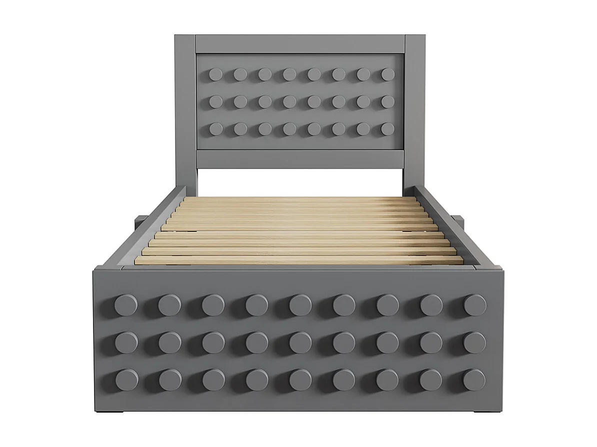 lit avec rangement 90x200 cm lit enfant/ado avec design créatif en blocs cadre en bois massif avec sommier à lattes tiroirs gris