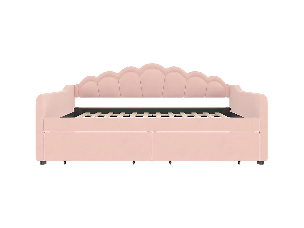 Lit avec rangement 90x200 cm lit de jour avec tiroirs canapé-lit lit simple velours bande LED à couleurs changeantes rose