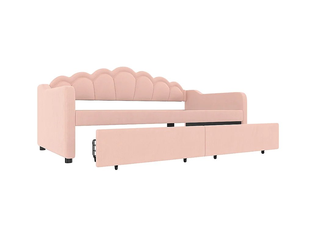 Lit avec rangement 90x200 cm lit de jour avec tiroirs canapé-lit lit simple velours bande LED à couleurs changeantes rose