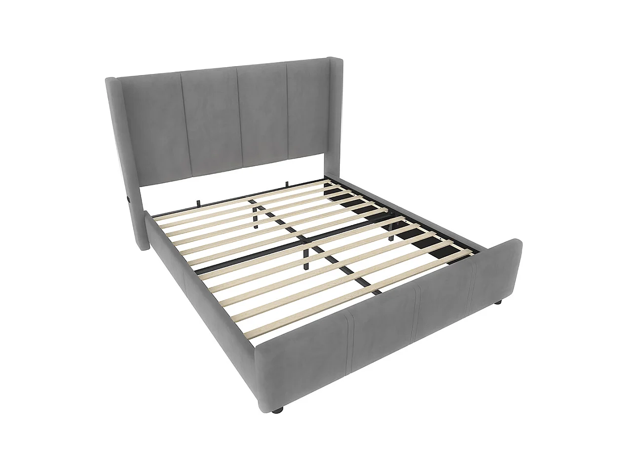 Cadre de lit rembourré 140x200 cm tête et pied de lit hauts port USB fer et bois gris