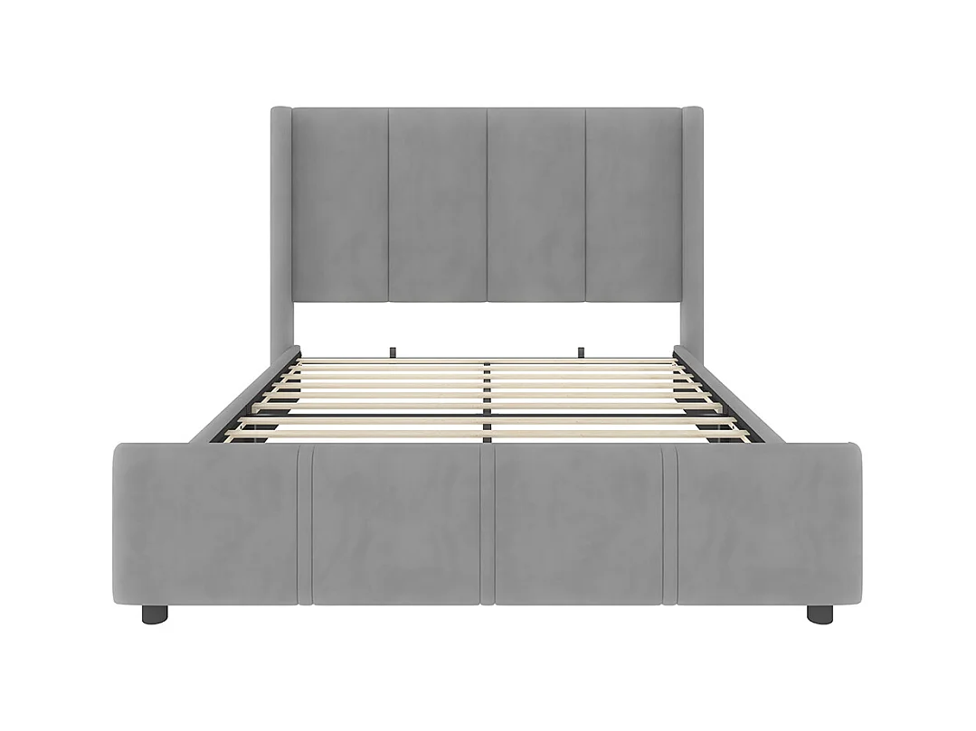 Cadre de lit rembourré 140x200 cm tête et pied de lit hauts port USB fer et bois gris