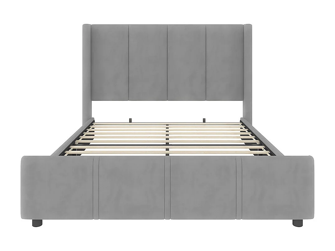 Cadre de lit rembourré 140x200 cm tête et pied de lit hauts port USB fer et bois gris