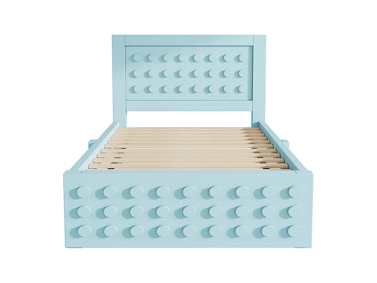 lit avec rangement 90x200 cm lit enfant/ado avec design créatif en blocs cadre en bois massif avec sommier à lattes tiroirs bleu