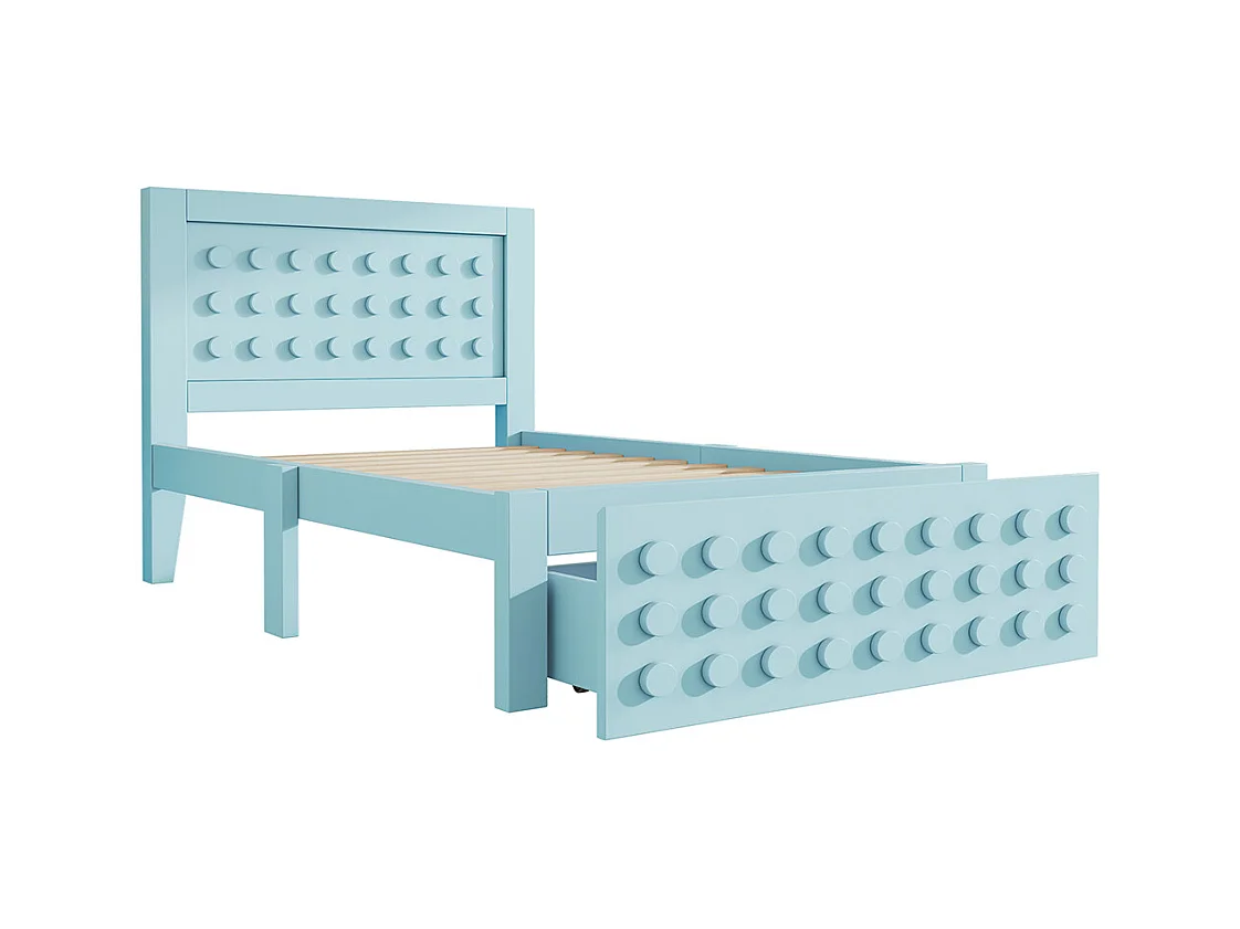 lit avec rangement 90x200 cm lit enfant/ado avec design créatif en blocs cadre en bois massif avec sommier à lattes tiroirs bleu