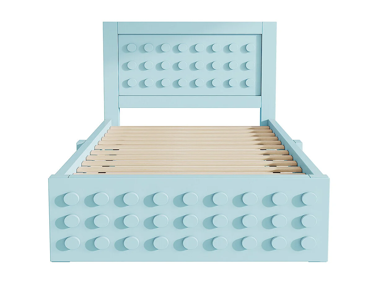 lit avec rangement 90x200 cm lit enfant/ado avec design créatif en blocs cadre en bois massif avec sommier à lattes tiroirs bleu