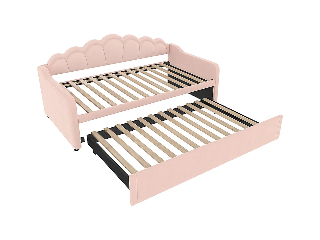 Lit gigogne 90/180x200 cm canapé-lit velours bande LED à couleurs changeantes rose