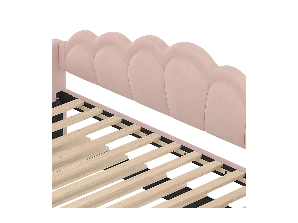 Lit gigogne 90/180x200 cm canapé-lit velours bande LED à couleurs changeantes rose