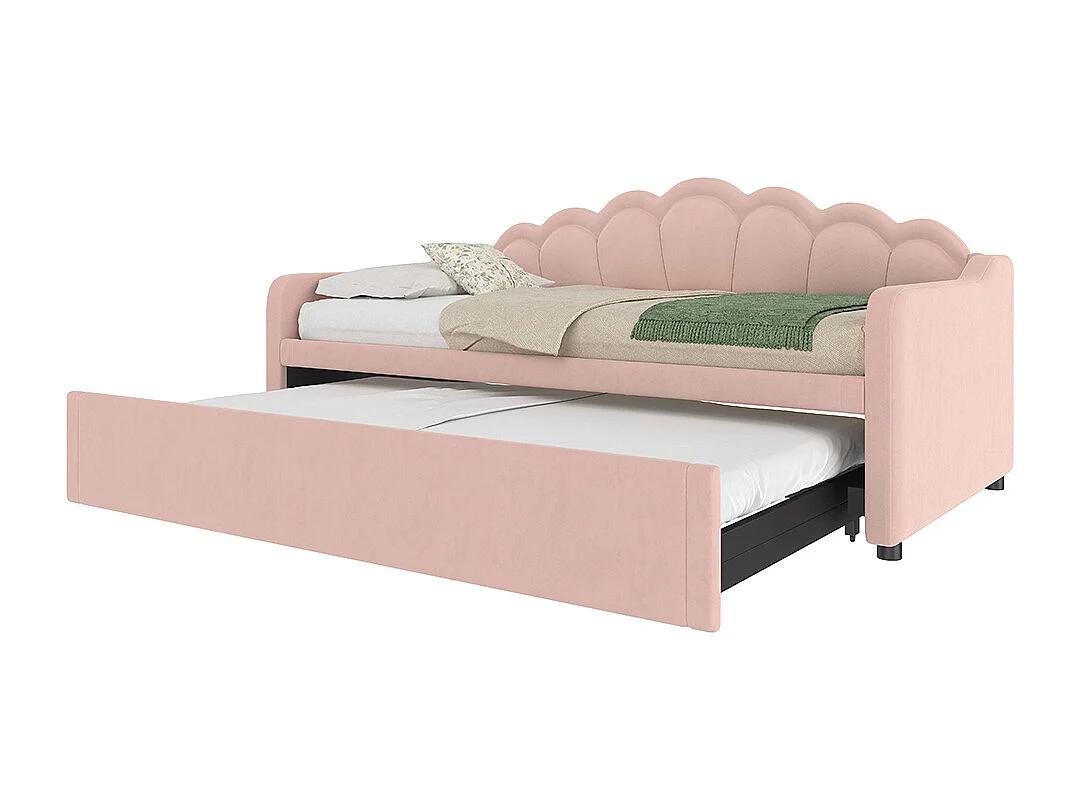 Lit gigogne 90/180x200 cm canapé-lit velours bande LED à couleurs changeantes rose