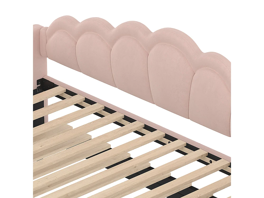 Lit gigogne 90/180x200 cm canapé-lit velours bande LED à couleurs changeantes rose