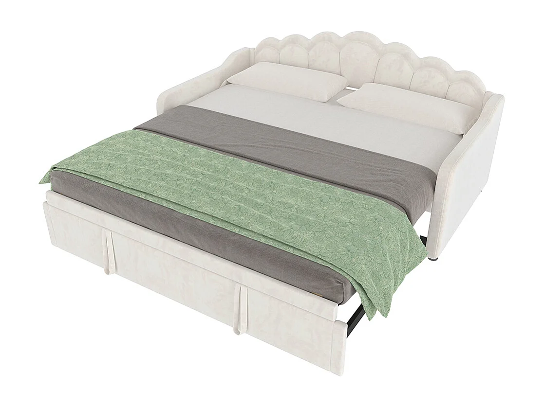 Lit gigogne 90/180x200 cm canapé-lit velours bande LED à couleurs changeantes beige