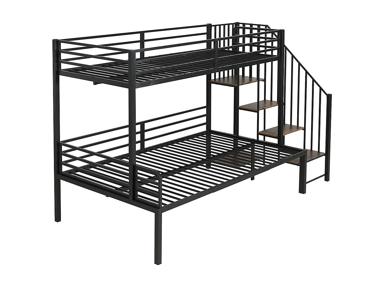 Lit superposé en fer 90x200 et 120x200 cm échelle d'angle avec espace de rangement MDF noir