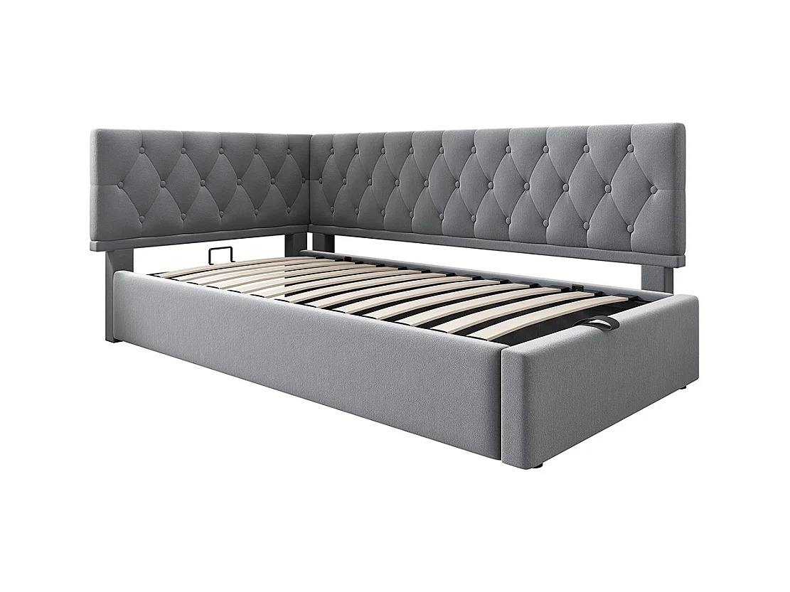 Lit coffre rembourré 90x200 cm avec espace de rangement hydraulique lit enfant cadre de lit avec sommier à lattes en bois velours gris