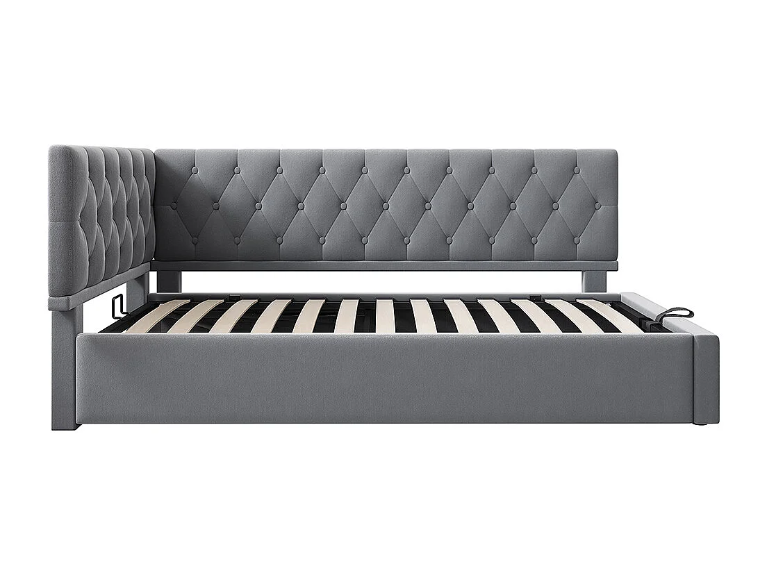 Lit coffre rembourré 90x200 cm avec espace de rangement hydraulique lit enfant cadre de lit avec sommier à lattes en bois velours gris