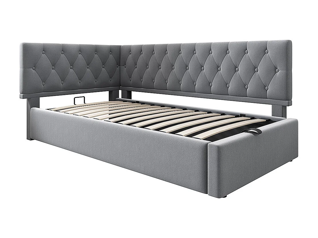 Lit coffre rembourré 90x200 cm avec espace de rangement hydraulique lit enfant cadre de lit avec sommier à lattes en bois velours gris
