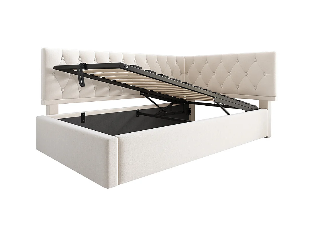 Lit coffre rembourré 90x200 cm avec espace de rangement hydraulique lit enfant cadre de lit avec sommier à lattes en bois velours beige