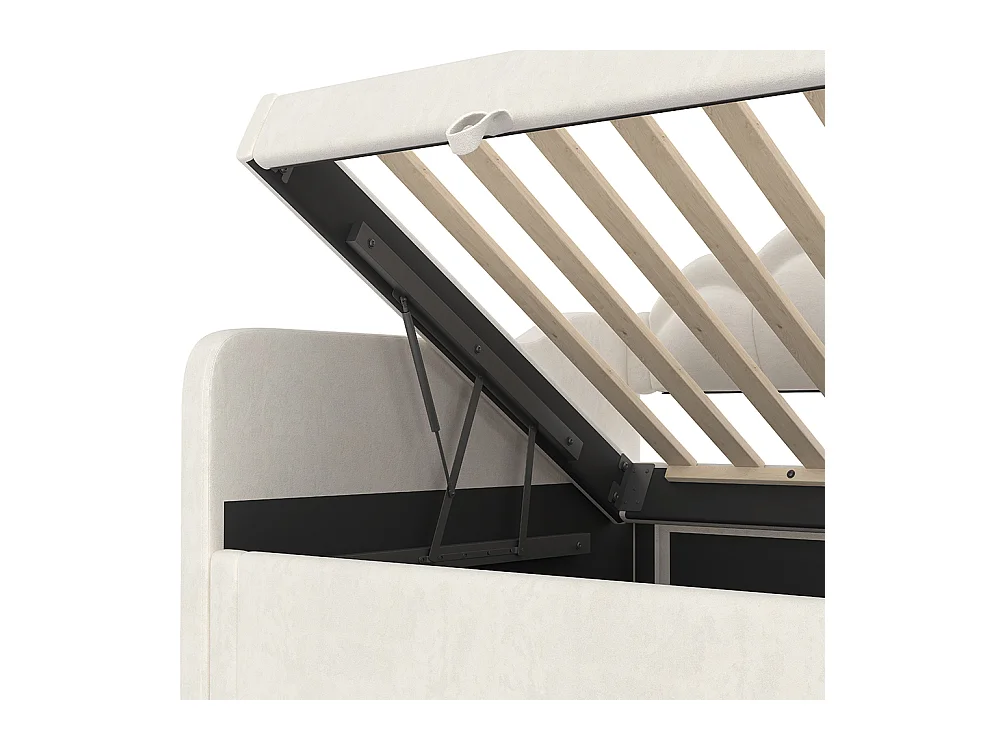 Lit coffre 90x200 cm canapé-lit avec espace de rangement lit simple velours bande LED changeant de couleur beige