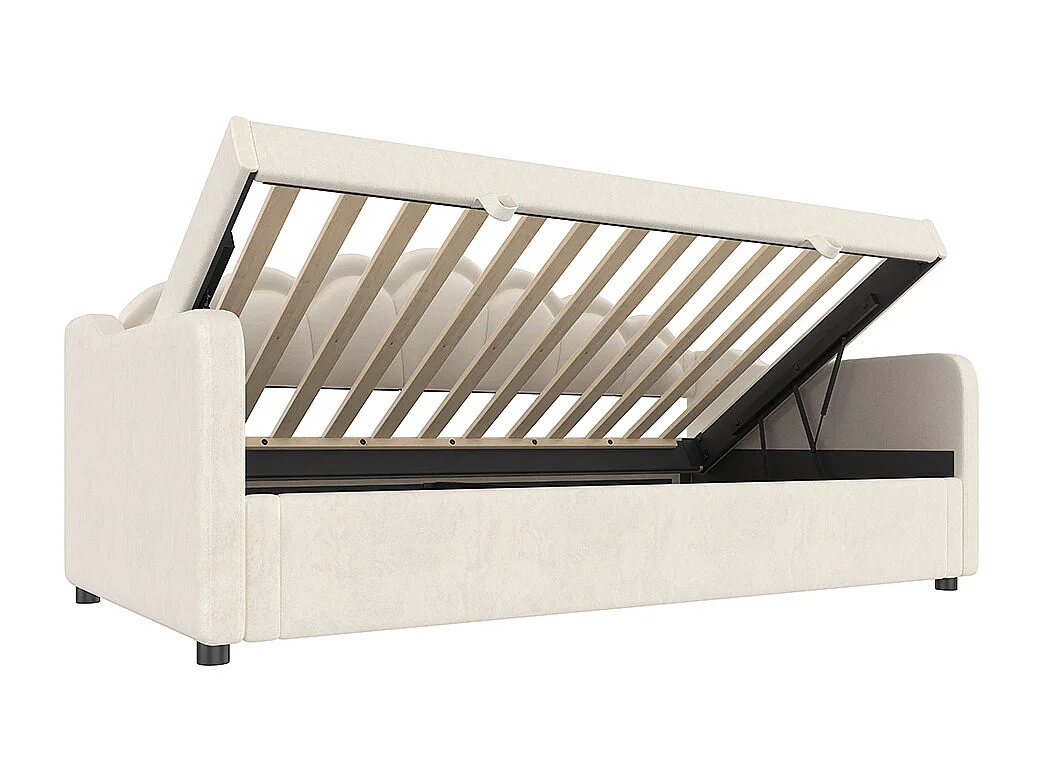 Lit coffre 90x200 cm canapé-lit avec espace de rangement lit simple velours bande LED changeant de couleur beige