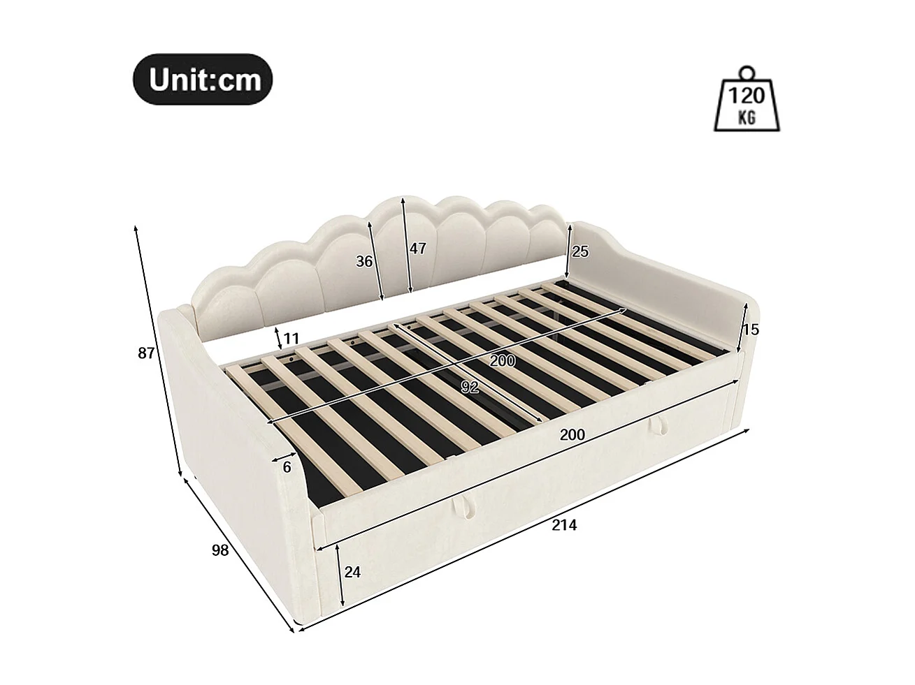 Lit coffre 90x200 cm canapé-lit avec espace de rangement lit simple velours bande LED changeant de couleur beige