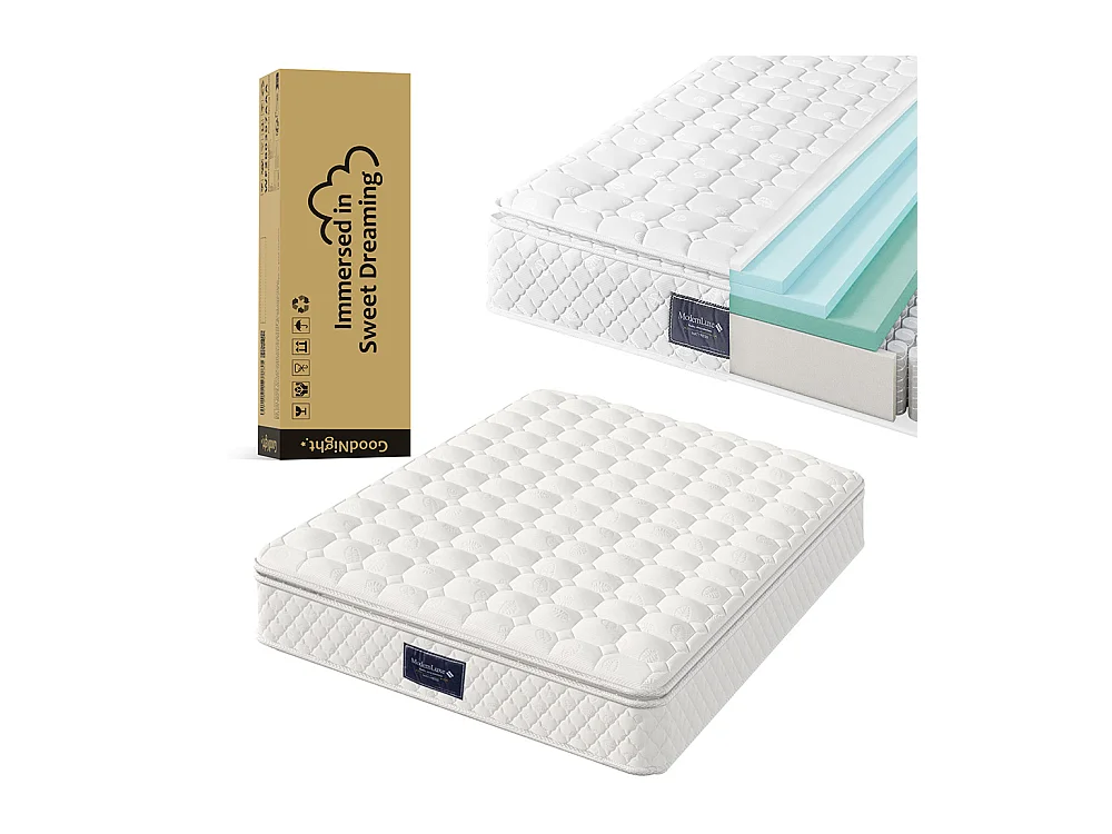 Lit coffre rembourré 140x200 avec LED 360° et ports USB & Type-C tête de lit avec rangement lin beige avec matelas