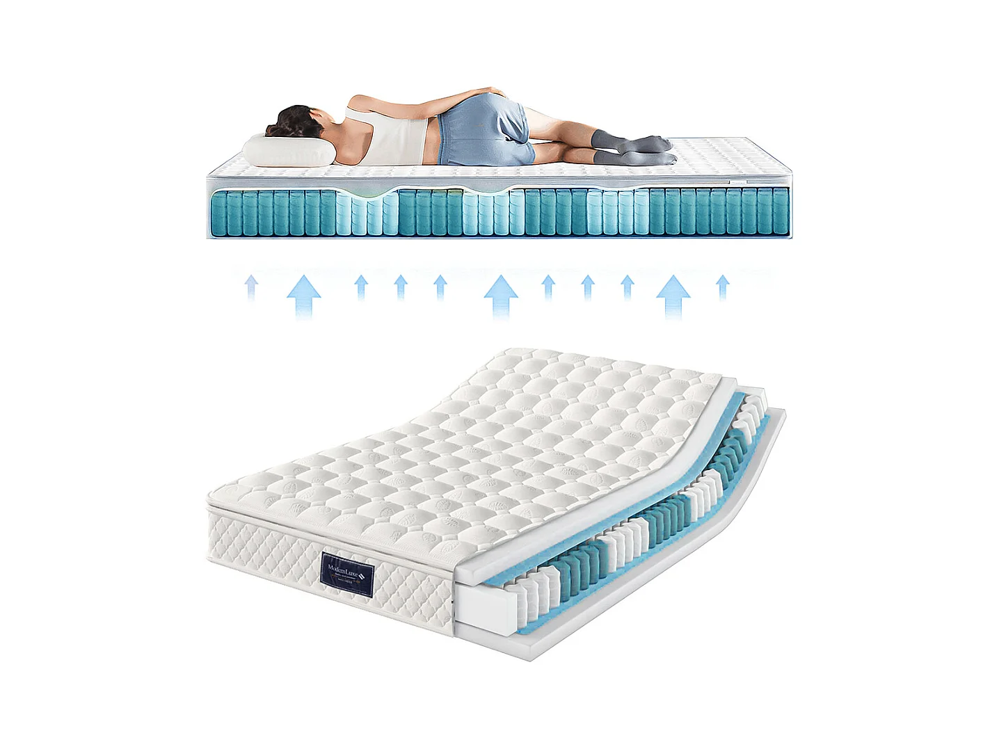 Lit coffre rembourré 160x200 avec LED 360° et ports USB & Type-C tête de lit avec rangement lin gris avec matelas
