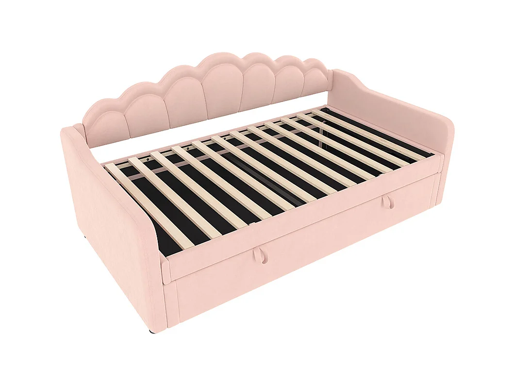 Lit coffre 90x200 cm canapé-lit avec espace de rangement lit simple velours bande LED changeant de couleur rose