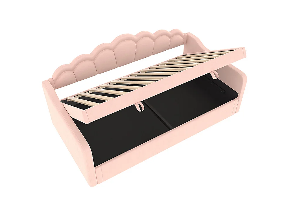 Lit coffre 90x200 cm canapé-lit avec espace de rangement lit simple velours bande LED changeant de couleur rose