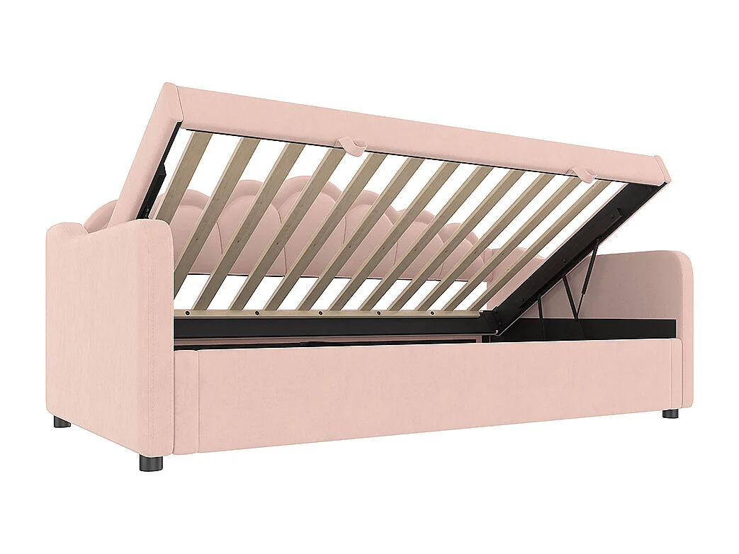 Lit coffre 90x200 cm canapé-lit avec espace de rangement lit simple velours bande LED changeant de couleur rose