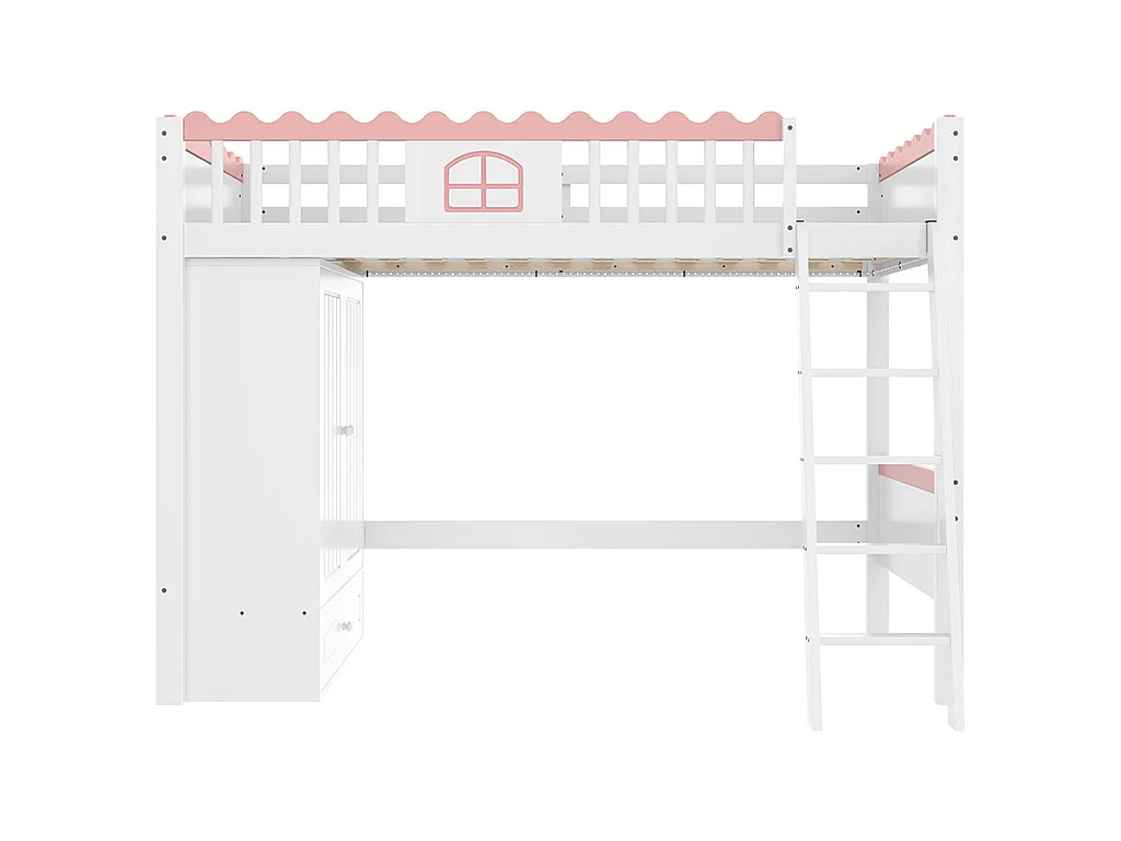 Lit mezzanine 90x200 cm lit simple lit pour enfant avec lampes LED avec armoire avec tiroir de rangement bois de pin blanc