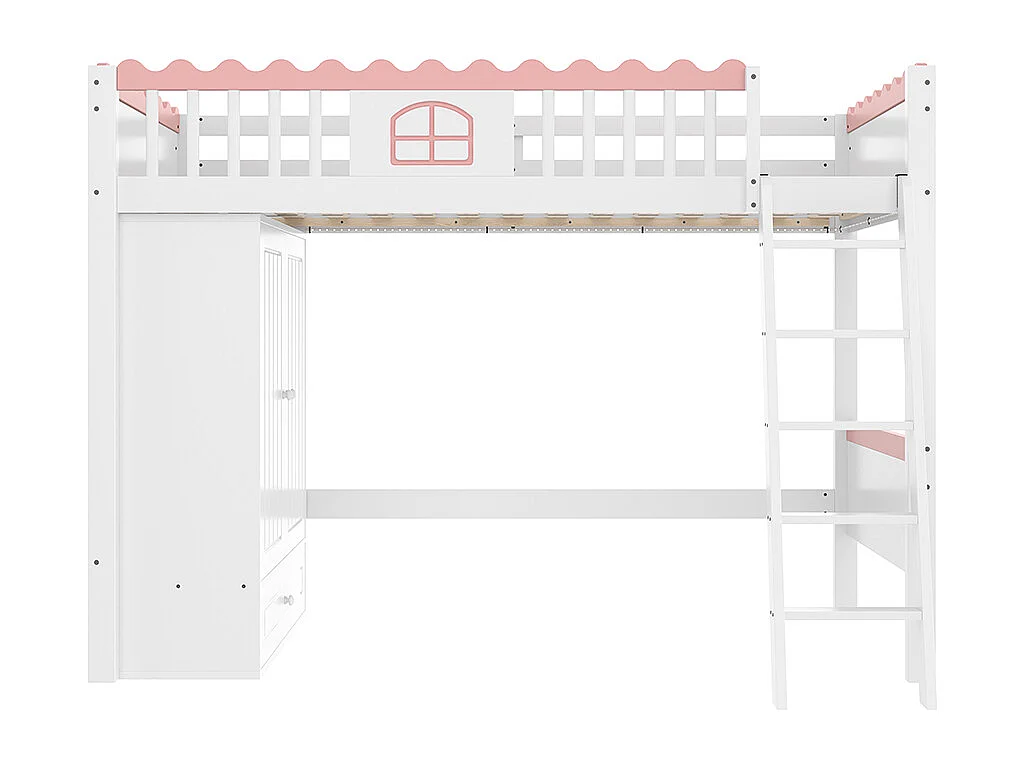 Lit mezzanine 90x200 cm lit simple lit pour enfant avec lampes LED avec armoire avec tiroir de rangement bois de pin blanc